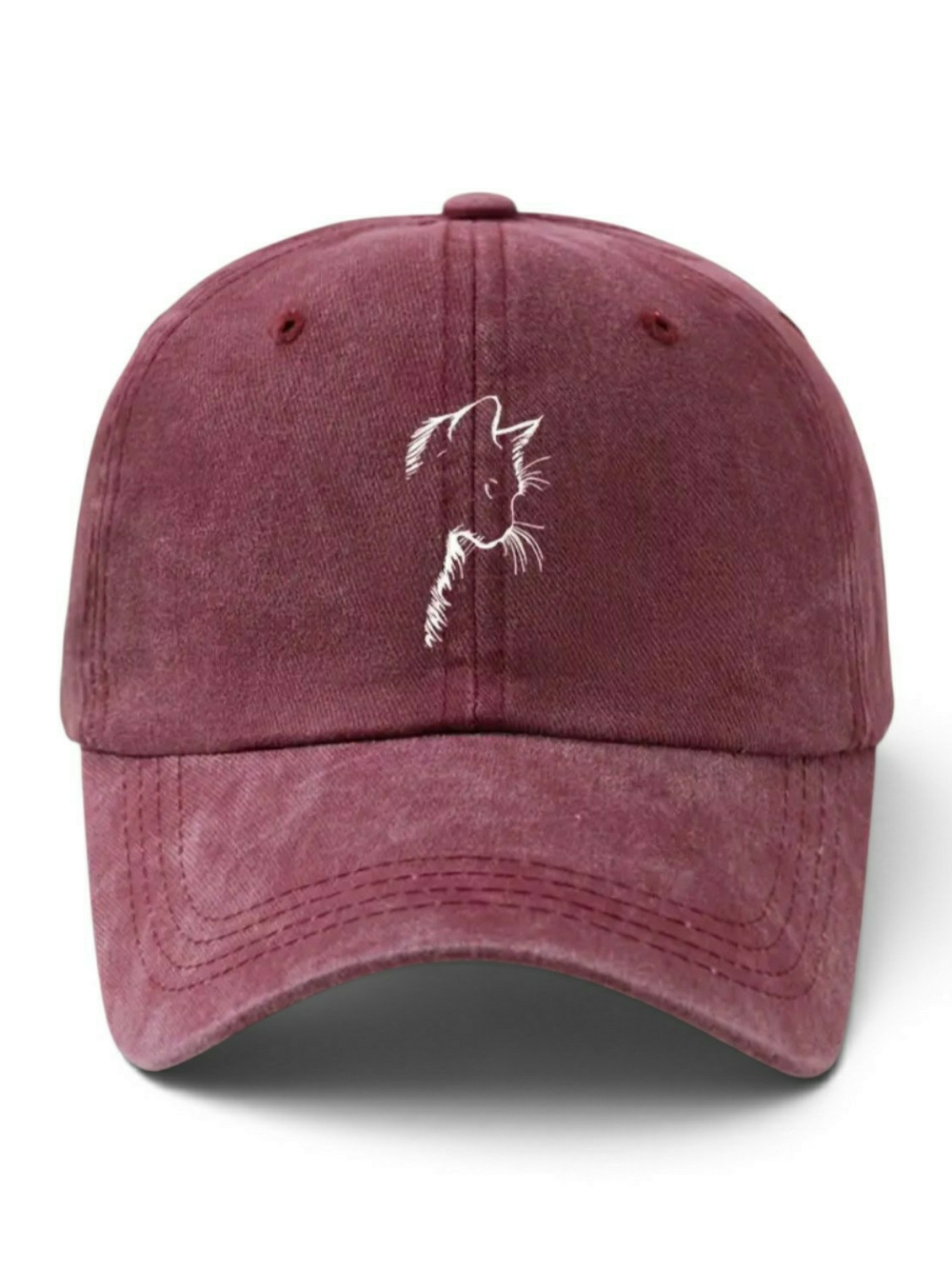 Maroon Cat Embroidered Baseball Cap - Pets Cat